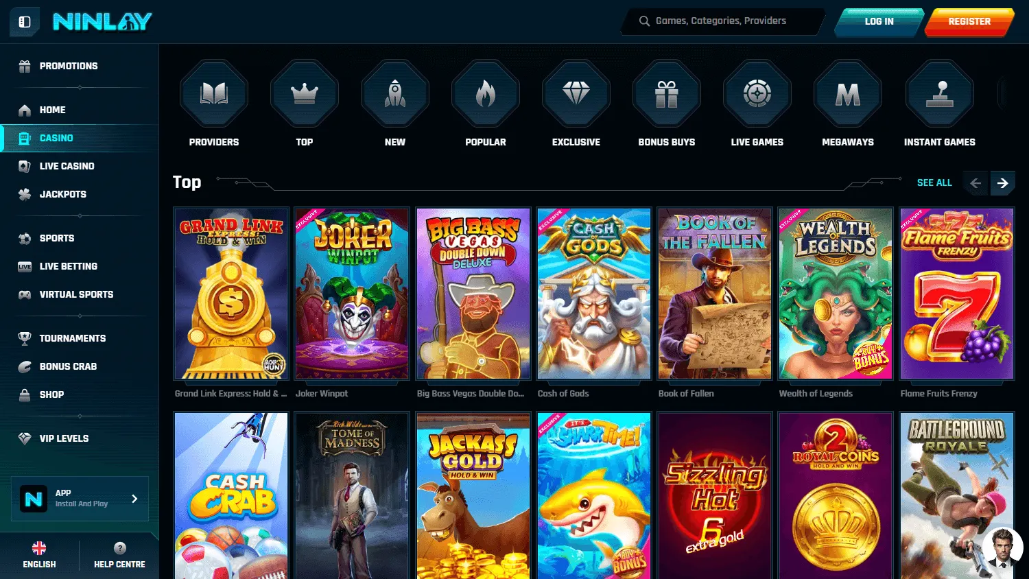 Ninlay Casino games on desktop