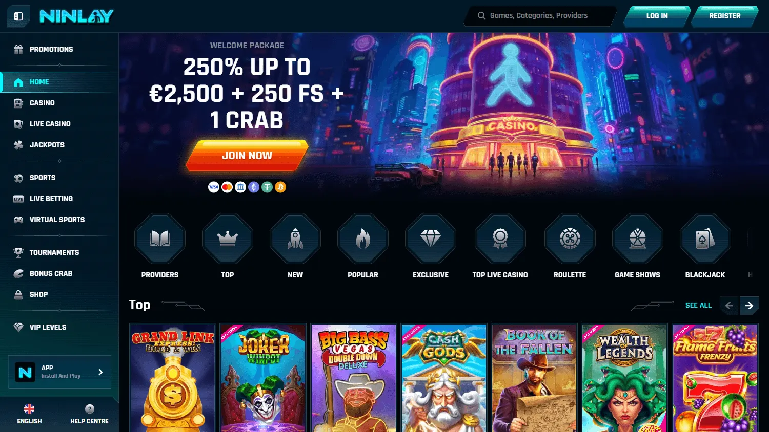 Ninlay Casino home on desktop
