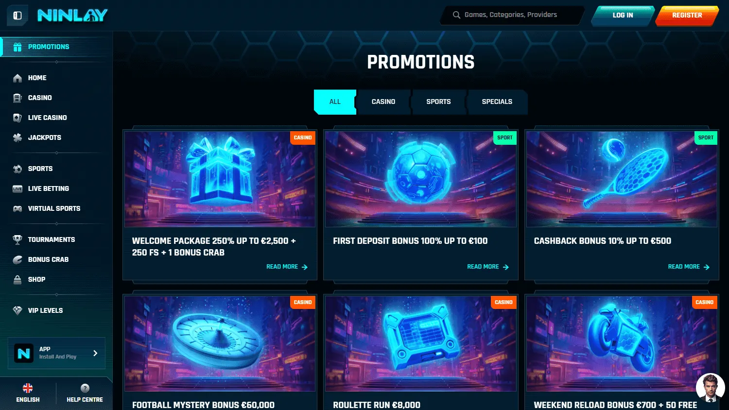 Ninlay Casino promotions on desktop