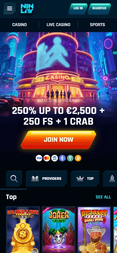 Ninlay Casino home on mobile